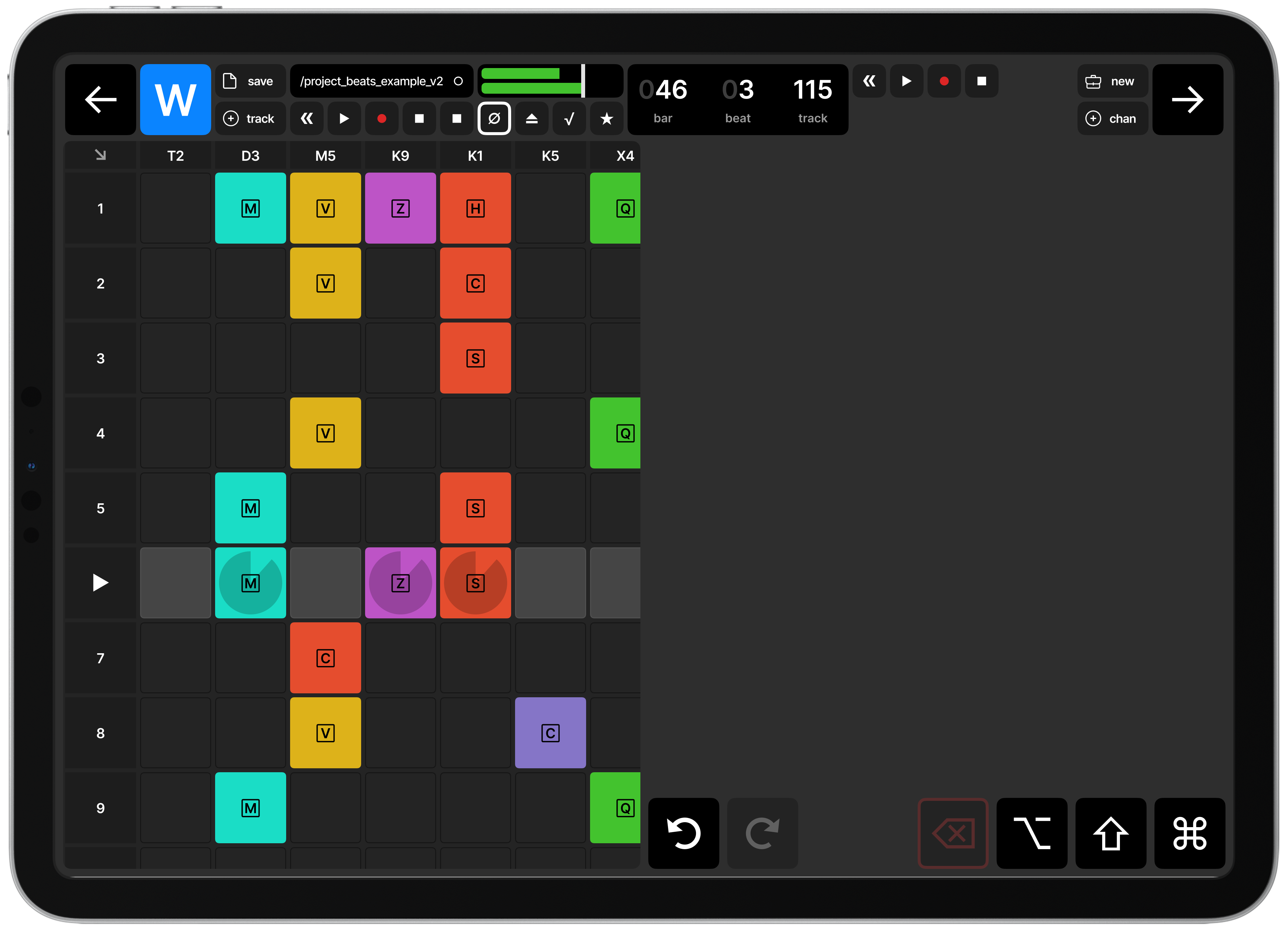 Sequencer with toolbar