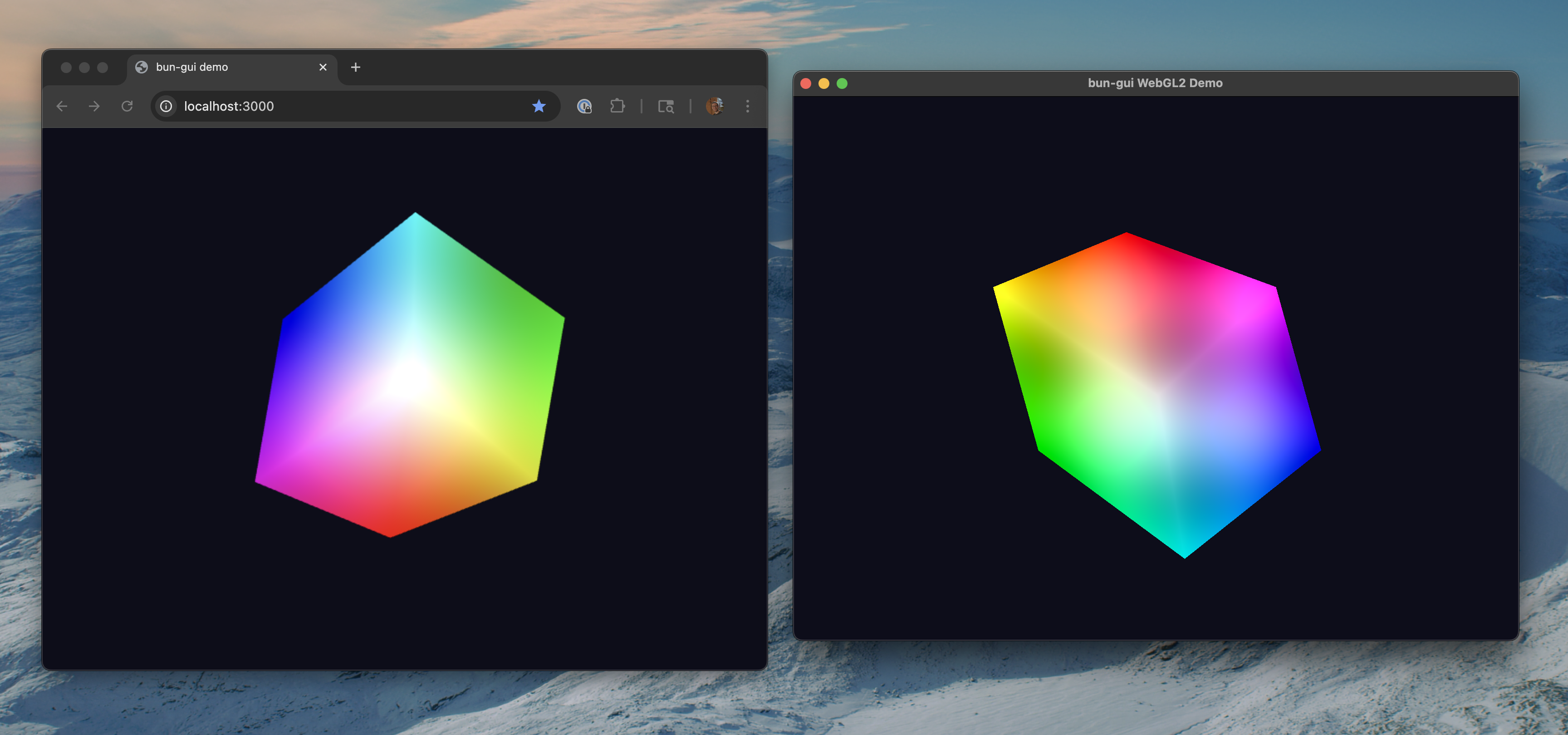 Sde-by-side of web and native GL apps.