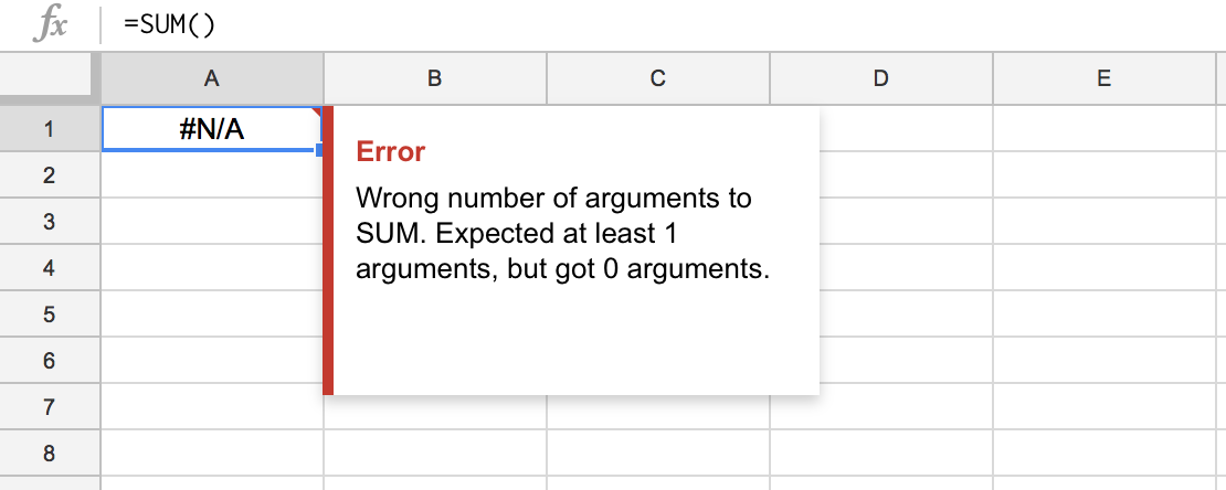 Google Sheets NA Error.