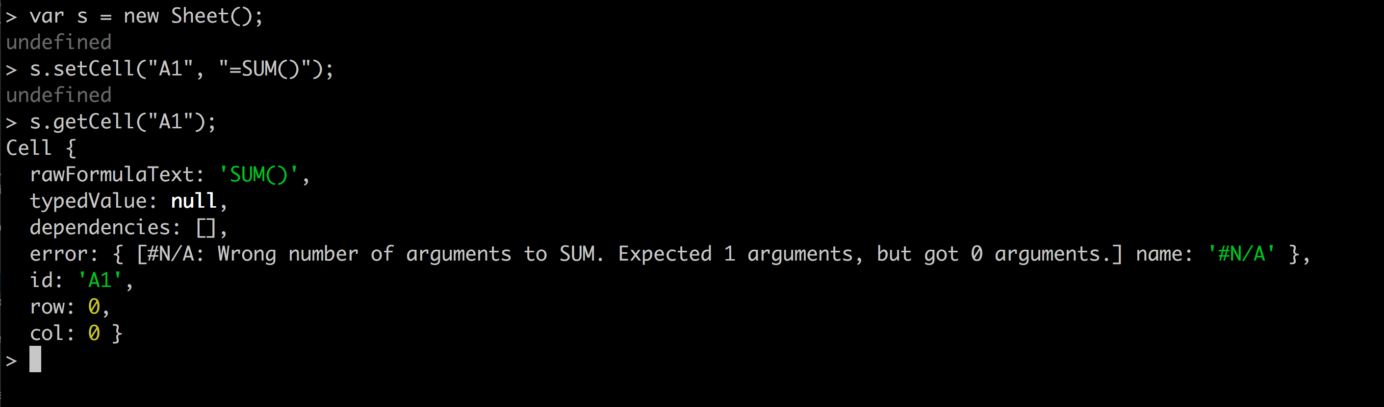 JS Spreadsheet NA Error.