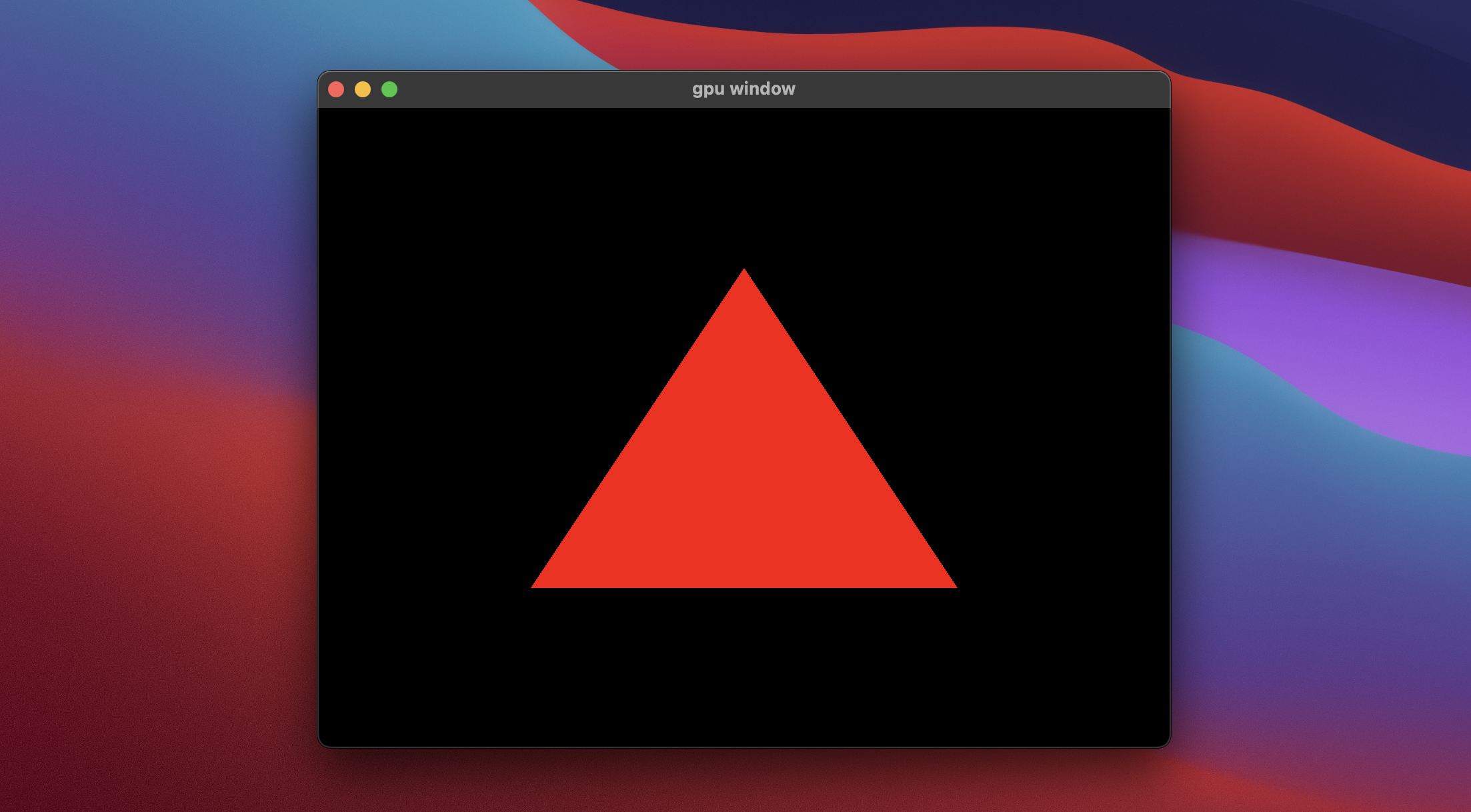 Zig WebGPU via Dawn: Doesn’t look any different from the Dawn ‘Hello Triangle’ example, but that’s sorta the point. Gotta start somewhere.